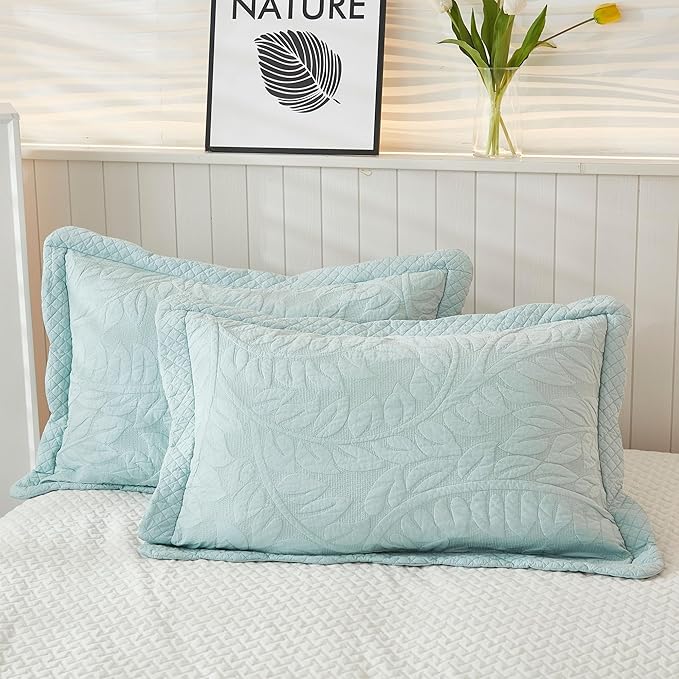 MarCielo 3-Piece 100% Cotton Oversized Bedspread Lightweight Quilt Coverlet Embroidery Farmhouse Bedding Set T0 (Aruba Blue, Oversized King (118"x106"))-Ruum Studio Home