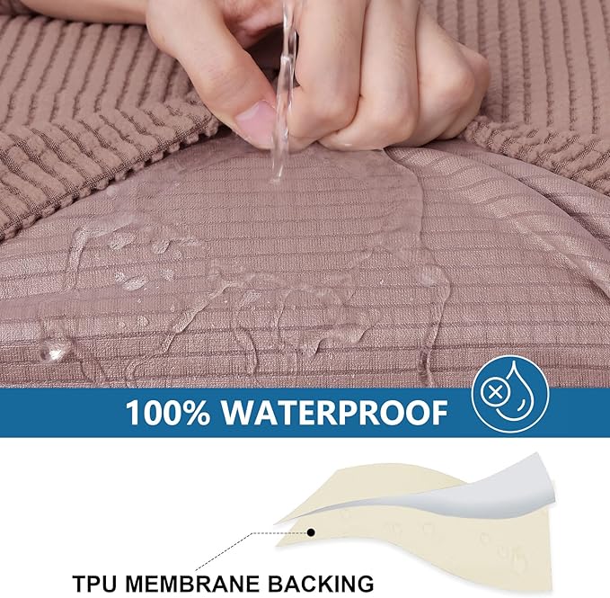 hyha Waterproof Couch Cushion Covers for Pets, Non Slip Sofa Seat Cover for Dogs Washable, Soft Thick Stretch Jacquard Fabric, Sofa Slipcovers with Elastic Bottom (1 Piece for Backrest M, Camel)-Ruum Studio Home