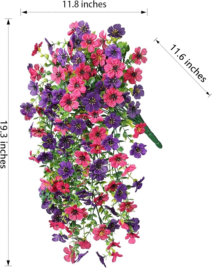 Artificial Faux Hanging Flowers Plants for Spring Outdoor Outside Decoration, 2 PCS Fake Silk Daisy with Eucalyptus UV Resistant Realistic Trailing Vines for Balcony Patio Porch (Darkpurple+Hotpink)-Ruum Studio Home