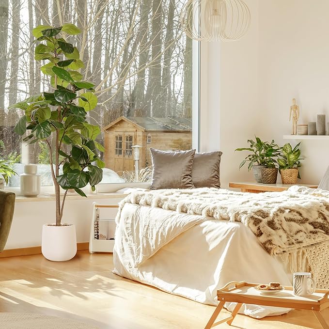 Artificial Fiddle Leaf Tree, 6ft Faux Plant Fake Ficus Lyrata Trees with White Planter, Artificial Fig Trees Floor Plants for House Office Living Room Indoor Home Decor, Housewarming Gift-Ruum Studio Home