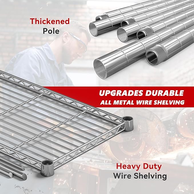 REIBII 58" W 5 Tier Heavy Duty Wire Shelving Unit with Adjustable Shelves - 1400LB Metal, Chrome - 58" W x 59" H x 13.8" D - Garage, Pantry, Kitchen-Ruum Studio Home