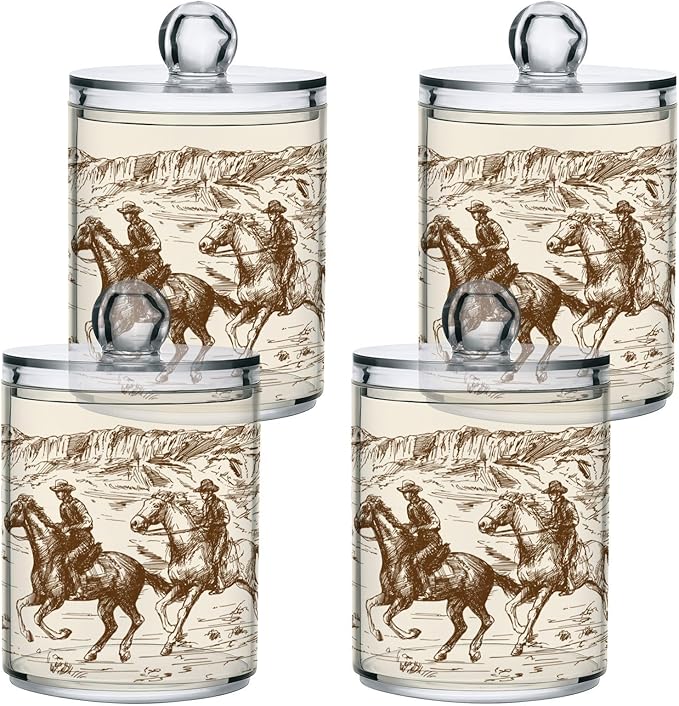 2 Pack Qtip Holder Organizer Dispenser Western Desert Cowboy Bathroom Storage Canister Cotton Ball Holder Container for Cotton Swabs/Pads/Floss-Ruum Studio Home