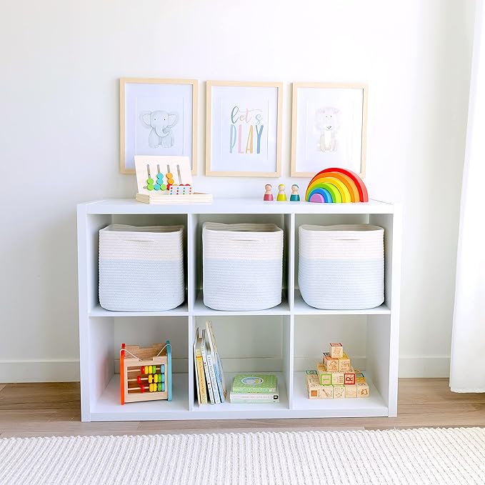 NaturalCozy Storage Cubes 11 Inch Cotton Rope Woven Baskets for Organizing, 3-Pack | Cube Storage Bin | Square Storage Baskets for Shelves Organizer, Classroom, Kids Toy Bins, Closet, Baby Nursery-Ruum Studio Home