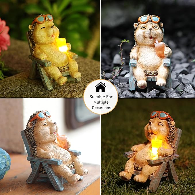Miniature Hedgehog Figurine Solar Resin Statue for Outside Garden Lawn Yard Patio Home Office Decorations, Ideal Ornaments Birthday Gifts for Mom Women Grandma-Ruum Studio Home