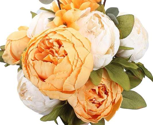 Duovlo Artificial Peony Silk Flowers Fake Flowers Vintage Wedding Home Decoration,Pack of 1 (New Orange)-Ruum Studio Home