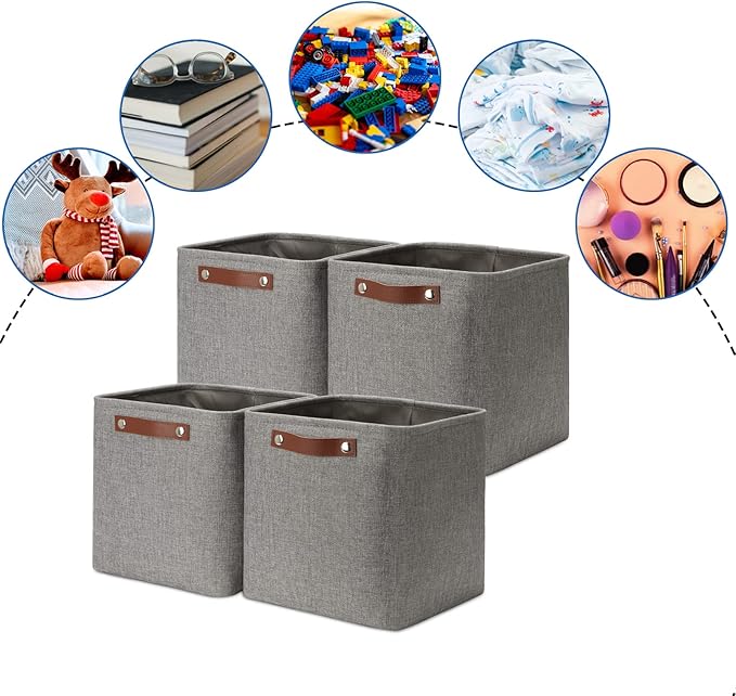 DULLEMELO Square Storage Cubes Baskets for Gifts Empty, 11 inch Cube Stroage Bins Linen Closet Organizers and Storage Baskets for Toy Nursery Shelves Bedroom Storage(4 Pack - 11" Grey)-Ruum Studio Home