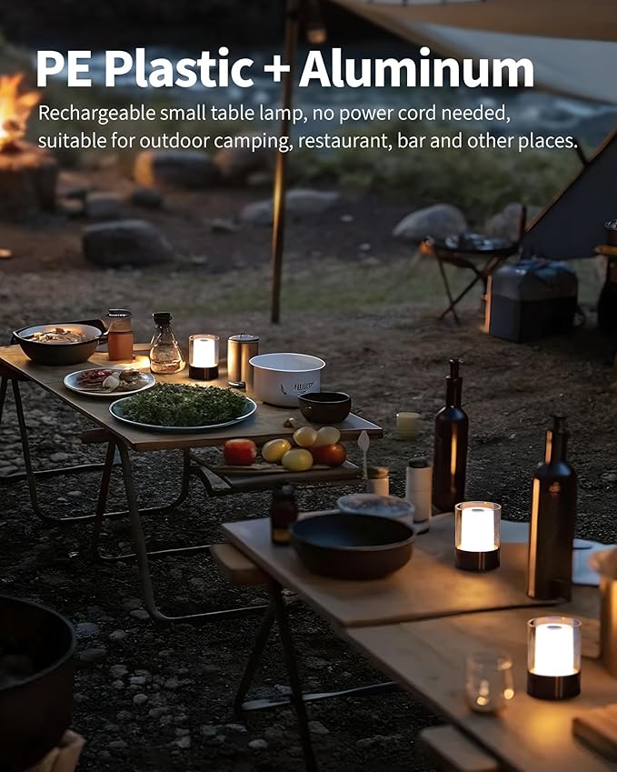 LED 4" Mini Cordless Table Lamp 2 Pack, Outdoor Waterproof Lamp, Rechargeable Battery Operated Lamp, Portable Touch Night Light for Dining Room, Camping, Nursery, Baby, Bar, Party (Black)-Ruum Studio Home