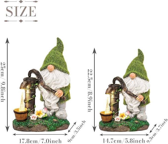 TERESA'S COLLECTIONS Resin Garden Gnomes Decor with Solar Lights, Fathers Gifts, Green Outdoor Decorations for Porch Patio, Gifts for Dad and Mom，Outdoor Garden Decor Ornaments for Outside, 10"-Ruum Studio Home