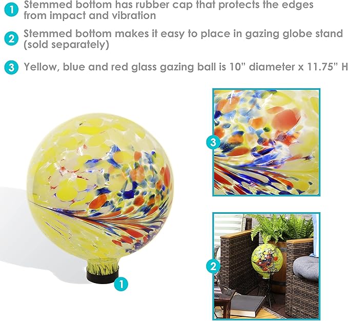 Sunnydaze 10-Inch Gazing Ball for Garden - Glass Gazing Globe for Outside - Garden Orb Yard Decor - Bright Summer Burst-Ruum Studio Home