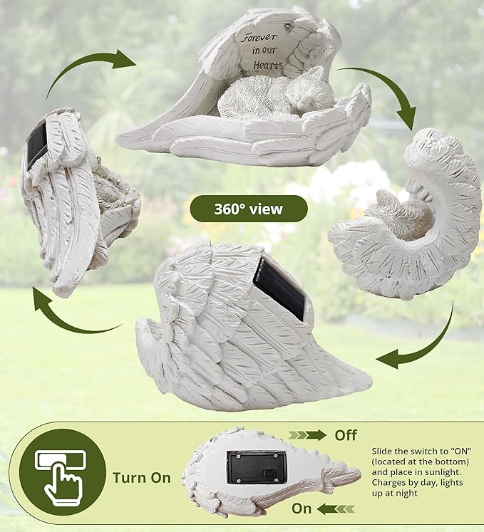 Pet Cat Solar Garden Memorial Statue – Outdoor Resin Angel Kitty with Solar Light, Guardian Angel Kitten Memorial Gift for Patio, Lawn, Yard, or Garden Decor-Ruum Studio Home