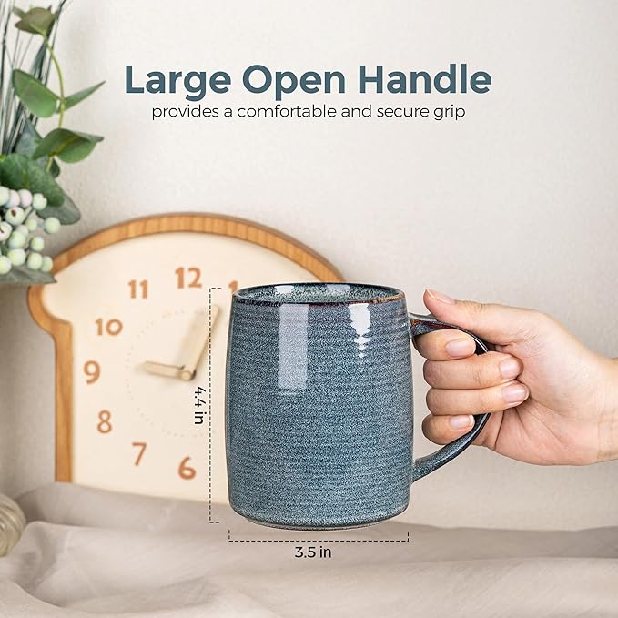 GBHOME Large Coffee Mugs Set of 4, 18oz Handmade Ceramic Coffee Mugs Set with Gradient color for Latte/Tea/Beer/Hot Cocoa, Dishwasher & Microwave Safe, Space blue-Ruum Studio Home