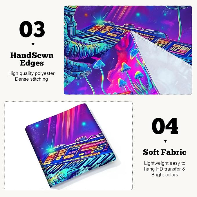 BVBOX Astronaut Space Blacklight Tapestry 79"x59", UV Reactive Astronaut Electronic Piano UFO Galaxy Planet Glow in Dark Music Tapestries, Black Light Neon Upright Poster Wall Hanging Backdrop Decor for Bedroom Living Room-Ruum Studio Home