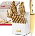 McCook® Kitchen Knife Sets, Golden Titanium Stainless Steel Knives Block Set with Built-in Sharpener-Ruum Studio Home