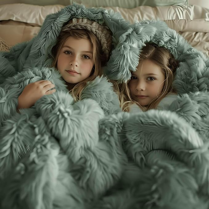 Bedsure GentleSoft Fluffy Sage Green Throw Blanket, Sage Green Decor for Room, Soft Cozy Fuzzy Plush Minky Thick Warm Sherpa Fleece Faux Fur Throw Blanket for Couch, Decorative Spring Gifts, 50x60-Ruum Studio Home