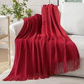 MIULEE Burgundy Red Knitted Throw Blanket for Couch Boho Textured Cozy Woven Blanket with Tassels for Sofa Chair Bed Living Room Acrylic Wave Pattern 60"x80"-Ruum Studio Home
