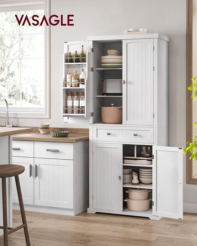 VASAGLE Pantry Cabinet, 71.7-Inch High Freestanding Tall Cupboard Storage Cabinet with a Drawer, 2 Cabinets, 4 Adjustable Shelves, 6 Door Shelves, for Living Room, Kitchen, White UBBC561P31V2-Ruum Studio Home