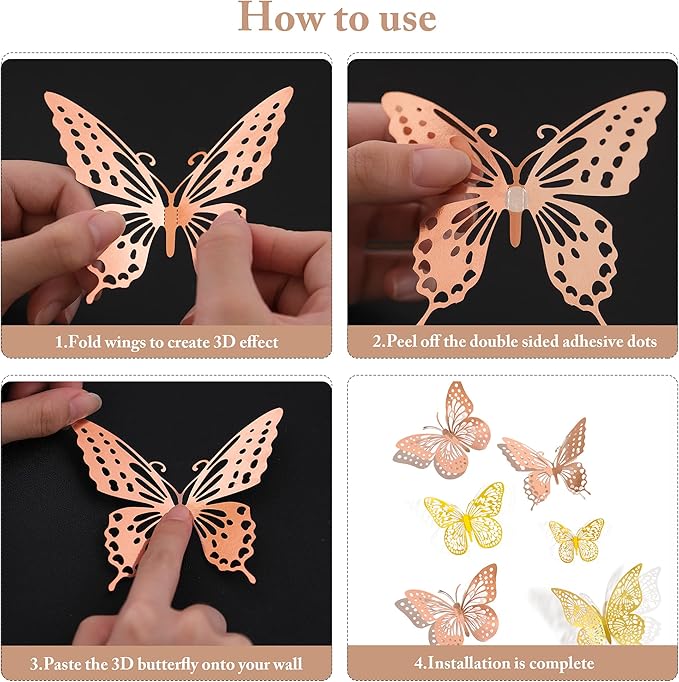 SAOROPEB 3D Butterfly Wall Decor, 48 Pcs 4 Styles 2 Color 3 Sizes, Removable Metallic Wall Sticker Room Mural Decals for Kids Bedroom Nursery Classroom Party Decoration (2 Color)-Ruum Studio Home