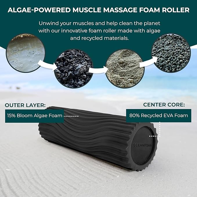 Oceanfoam Tidal Roller - Charcoal - Muscle Massage Foam Roller for Back Pain & Stretching - Firm and Ergonomic Wide Wave Textured - Yoga, Athletics, & Wellness - Full Size, 20" x 5"-Ruum Studio Home