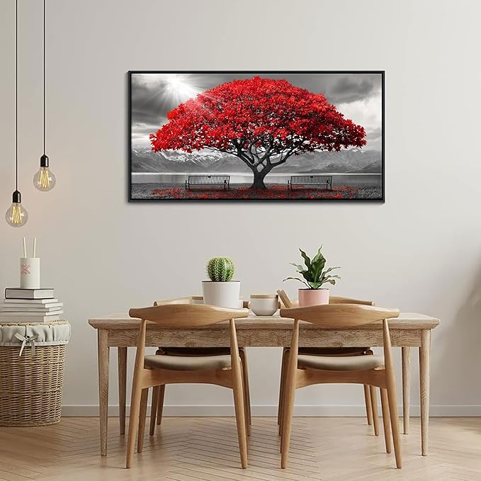 AJAZIKO Red Wall Art - Modern Framed Wall Art for Living Room - Red Tree Black and White Landscape Canvas Prints Posters & Prints for Home Office Bedroom Decorations - Large Wall Pictures 20×40IN-Ruum Studio Home