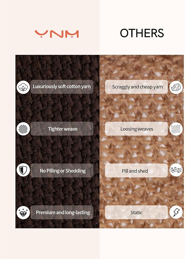 YnM Chunky Cotton Knit Throw Blanket, Cable Knit Throws for Bed Couch Sofa, Comfy & Relaxing, Decorative Piece for Farmhouse Modern Boho Rustic Scandinavian Chic Vibe, Chocolate Brown 40x50 Inches-Ruum Studio Home