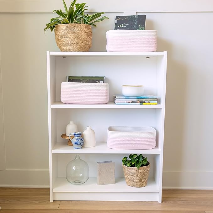NaturalCozy 13.5”x8.5”x5.5” Rectangle Storage Baskets for Shelves 3 Pack | Cotton Rope Woven Small Baskets for Organizing | Small Storage Bins for Nursery, Bathroom, Closet, Shelf, Decorative-Ruum Studio Home