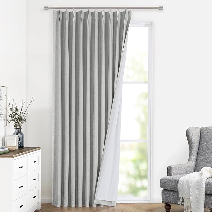 Vision Home Light Gray Pinch Pleated Full Blackout Curtains Linen Blended Thermal Insulated Window Panels 108 inch for Bedroom Living Room Darkening Grey Pleat Drapes with Hooks Back Tab 60"Wx108"Lx1-Ruum Studio Home