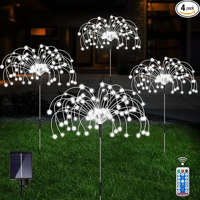 Unihoh Solar Garden Lights Outdoor, 4 Pack 120 LED Waterproof Decorative String Lights 8 Modes with Remote DIY Outdoor Decor for Pathway Walkway Yard (Cool White)-Ruum Studio Home