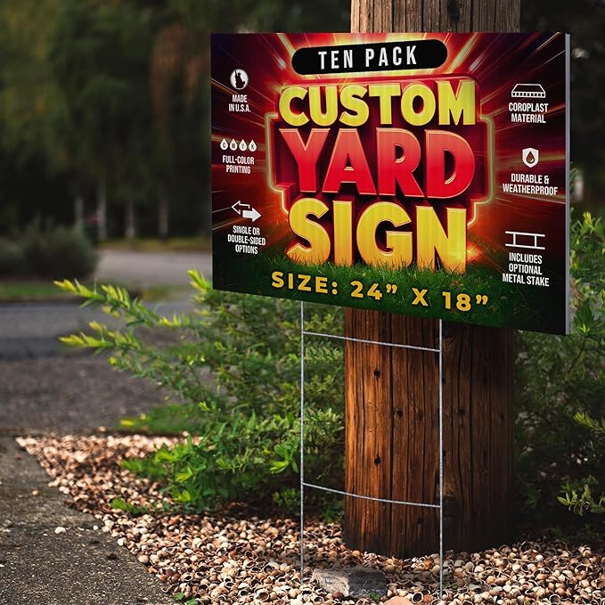 10 Pack 24"x18" Custom Yard Signs with Stakes, Personalized Yard Signs for Outdoors, Customized Full Color Print Corrugated Signs for Business-Ruum Studio Home