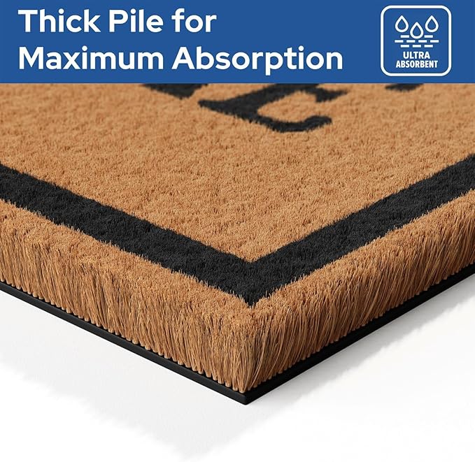 Barnyard Designs Natural Coco Coir Heavy Duty Backing Doormat - Large Cute Non-Slip Front Door Welcome Mat for Outside Entrance or Porch Entry, Brown (17x30, Home Sweet Home)-Ruum Studio Home