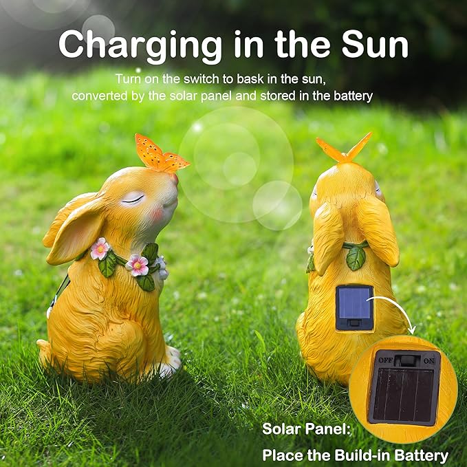 Attivolife Solar Rabbit Garden Light, Outdoor Bunny Statues Patio Ornament Decor for Lawn Balcony Yard, Perfect Housewarming Gifts for Mum Grandmom on Birthday Mother's Day-Ruum Studio Home