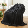 NEWCOSPLAY Super Soft Throw Blanket Black Premium Silky Flannel Fleece 3D Ribbed Jacquard Lightweight Bed Blanket All Season Use (Black Ribbed, Throw(50"x60"))-Ruum Studio Home