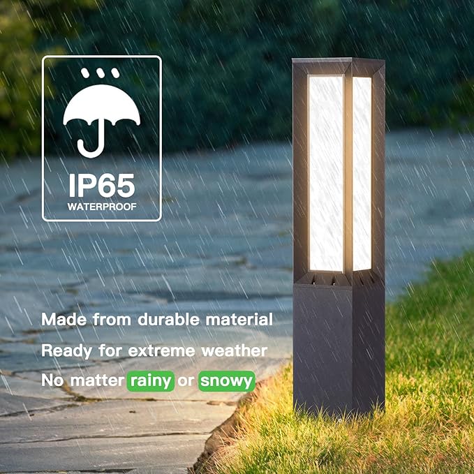 Solar Pathway Lights Outdoor, 32 Inch Modern Landscape Bollard Lighting Solar Powered Path Light, IP65 Waterproof 3000K LED Garden Luxury Lights for Driveway, Lawn, Patio, Yard, Walkway-Ruum Studio Home