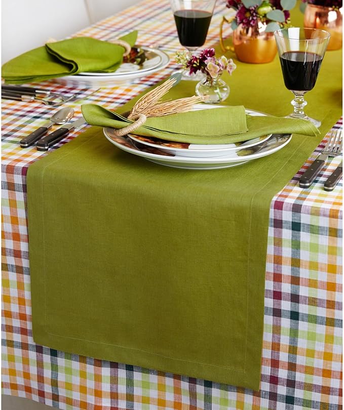 Solino Home Linen Avocado Green Table Runner 108 Inches Long - 100% Pure Linen 14 x 108 Inch Table Runner for Dining, Fall, Autumn, Thanksgiving - Fete-Ruum Studio Home