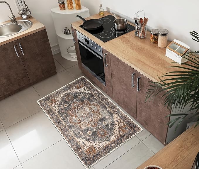 Keen Home Design 2x3 Rug - Machine Washable Entry Rug with Non-Slip Backing, Ideal for Enteryway, Kitchen, Bathroom, Laundry Room - Vintage, Easy Clean, Durable, Low Pile Rug - (2' x 3')-Ruum Studio Home