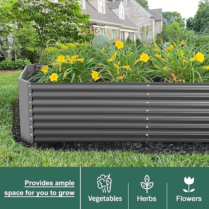 Land Guard 6×3×2 ft Galvanized Raised Garden Bed Kit, Galvanized Planter Raised Garden Boxes Outdoor, Large Metal Raised Garden Beds for Vegetables(Grey)…-Ruum Studio Home