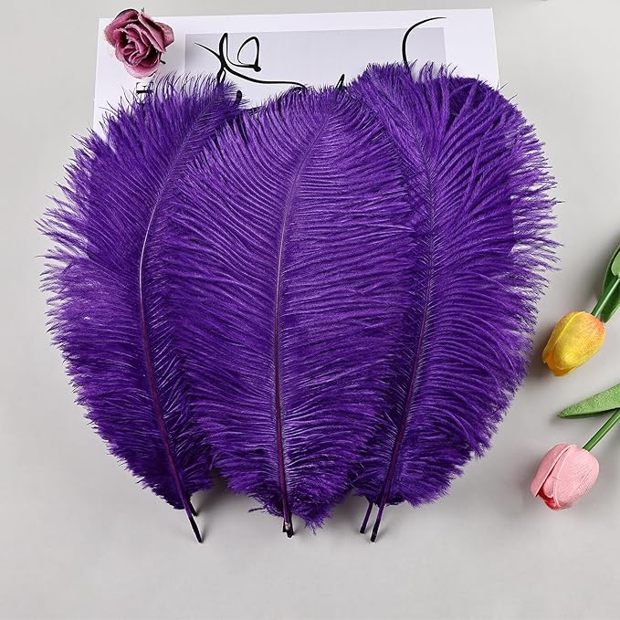 THARAHT Purple Ostrich Feathers 24pcs Natural Bulk 8-10Inch 20cm-25cm for Crafts Wedding Party Centerpieces Halloween and Home Decoration Feather-Ruum Studio Home