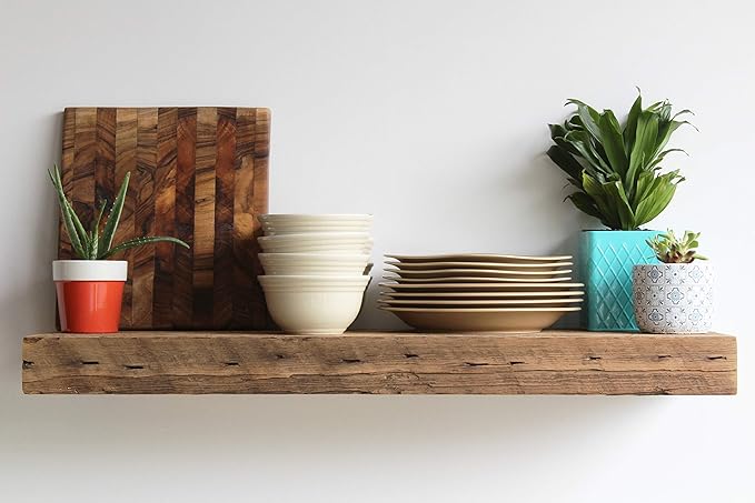 Urban Legacy Reclaimed Barn Beam Deep Shelves | Deep Shelves with Brackets Included, Set of 2 | (Natural Low Profile Bracket, 36" x 11.5" x 3")-Ruum Studio Home