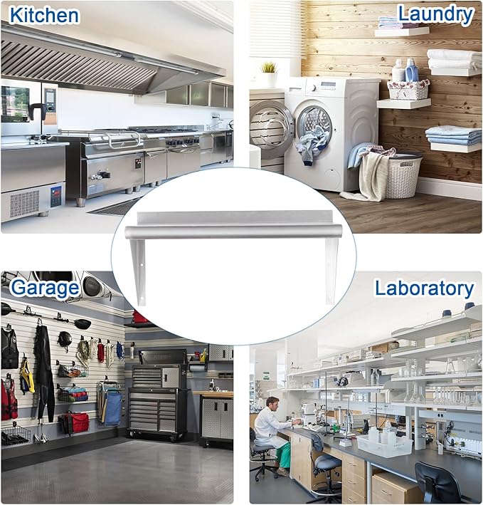 HARDURA Stainless Steel Shelf 18" x 36", 340lb Commercial Shelves Wall Mount Metal Shelving with Backsplash and Brackets for Kitchen, Restaurant, Laundry Room and Home-Ruum Studio Home