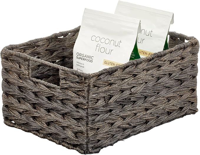 mDesign Woven Farmhouse Kitchen Pantry Food Storage Organizer Basket Bin Box, Container Organization for Cabinets, Cupboards, Shelves, Counter - Store Potatoes, Onions, Fruit, 3 Pack, Espresso Brown-Ruum Studio Home