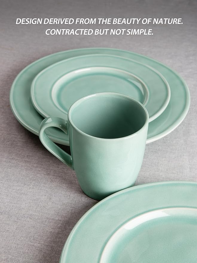 famiware Aurora Coffee Mugs, 14oz Mug Set of 4, Stoneware Mug, Cups for Kitchen, Cappuccino, Latte, Reactive Glaze, Microwave Safe, Scractch-resistant, Mint Green-Ruum Studio Home