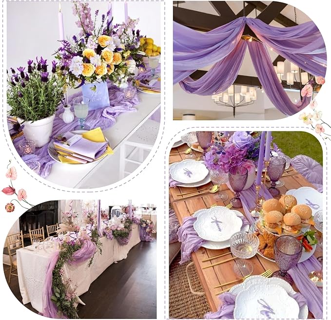 Sioloc 5 Pack Lilac Purple Lavender Cheesecloth Table Runner Fall Autumn Decor for Home 10ft Table Cloth for Tea Wedding Birthday Party Baby Bridal Shower Halloween Thanksgiving-Ruum Studio Home