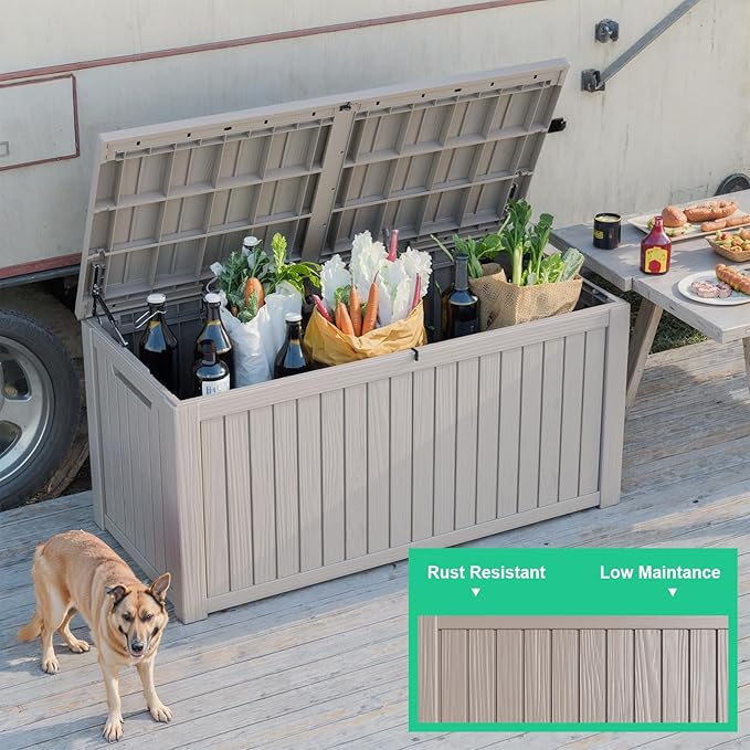 180 Gallon Deck Box Large Outdoor Storage for Patio Furniture,Outdoor Cushions,Garden Tools and Pool Supplies,Waterproof,Resin,Lockable(Grey)-Ruum Studio Home