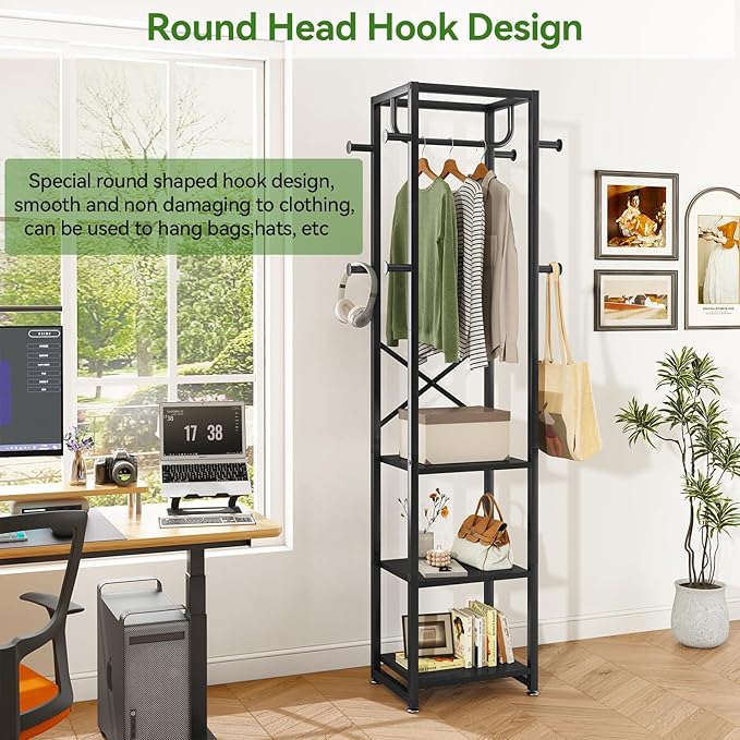 IBUYKE Coat Rack with Shelves, Freestanding Hall Tree with 3 Shelves and 8 Hooks, Industrial Clothes Stand for Entryway, Hallway, Bedroom, Black UTMJ088B-Ruum Studio Home