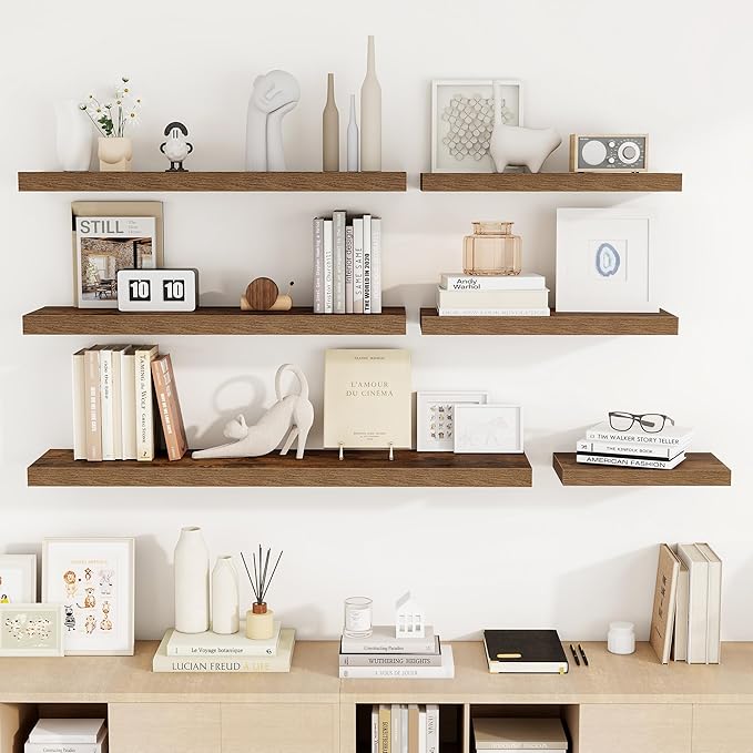 48 Inch Floating Shelves, 48"x9.25"x1.5" Inch Deep Floating Shelves for Wall, Wooden Shelves for Bathroom, Bedroom, Living Room, Brown-Ruum Studio Home