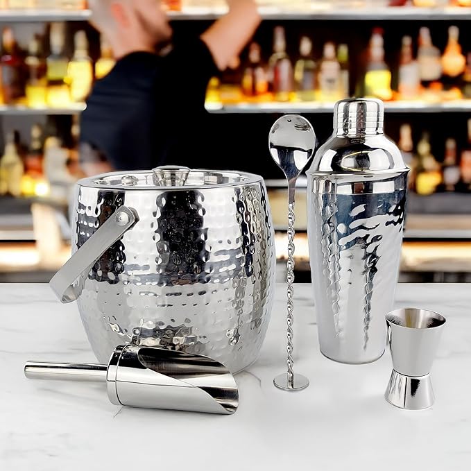 BREKX Insulated Ice Bucket for Cocktail Bar with Drink Shaker 5-Piece Cocktail Set for Parties with Lid and Scoop - Bartender Accessories, Bartending Kit for Home Bar or Gifting-Ruum Studio Home