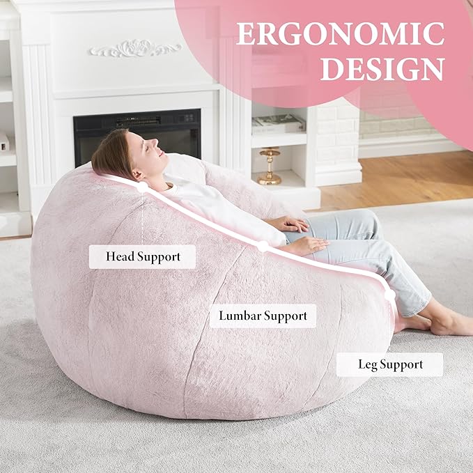 Hobestluk Bean Bag Chairs Large Bean Bag Couch for Adults Stuffed Sofa Chair Comfy Giant Bean Bag Chair with Spacious Design for Reading, Playing or Relaxing (Pink)-Ruum Studio Home