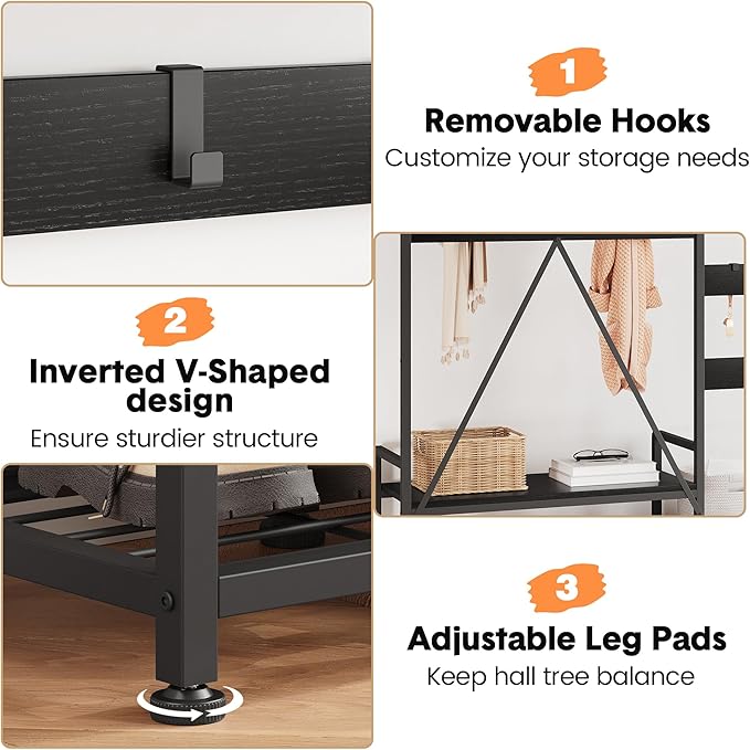 IDEALHOUSE Parent-Child Coat Rack Shoe Bench Hall Tree with Bench and Shoe Storage Industrial Coat Tree Entryway Large Organizer with Shoe Rack, Storage Cubbies, Hooks, and Top Shelf-Ruum Studio Home