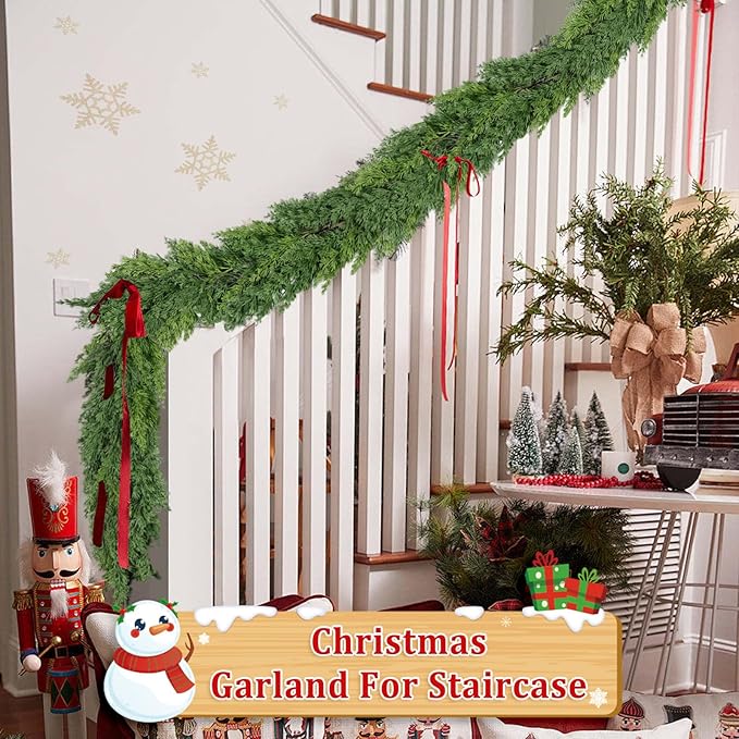 9 Ft Real Touch Christmas Garland Indoor with Pine Cone,Thick and Lush，Soft Bendable Mantle Garland Christmas, Lifelike Cedar Garland, Christmas Garland for Mantle,Indoor Christmas Decorations-Ruum Studio Home