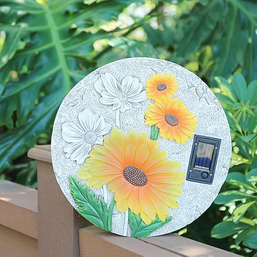 DREAM GARDEN Garden Décor Sunflower Outdoor Decorative Stones, Solar Garden Stone Resin Outdoor Garden Stone Patio, Walkway Stones Yard Art, 10.75 Inch-Ruum Studio Home