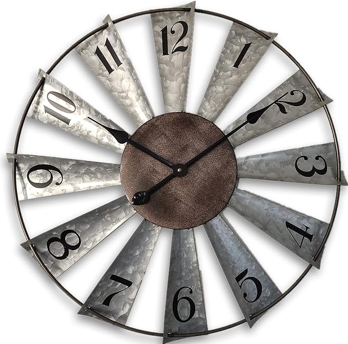 Mrocioa 24inch Windmill Distressed Metal Wall Clocks Rustic Large Decorative Clock Oversized Farmhouse Decor,Non Ticking,Battery Operated-Ruum Studio Home